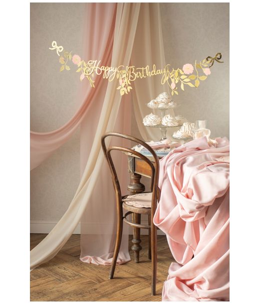 Guld og pink Happy Birthday banner 