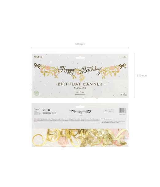Guld og pink Happy Birthday banner 
