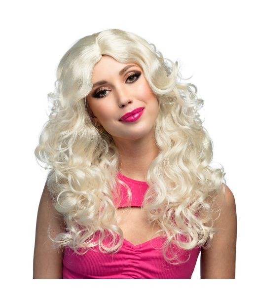 Lang blond paryk med krøl