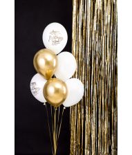 Ballonbuket Happy Birthday, guld og hvid