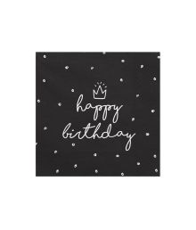 Sorte Happy Birthday servietter, 20 stk