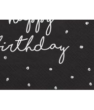 Sorte Happy Birthday servietter, 20 stk