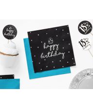 Sorte Happy Birthday servietter, 20 stk