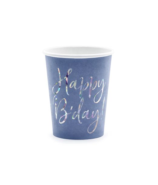 Blå Happy Birthday papkrus, 6 stk