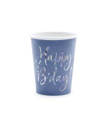Blå Happy Birthday papkrus, 6 stk