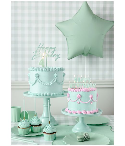 Mintgrøn kagepynt Happy Birthday