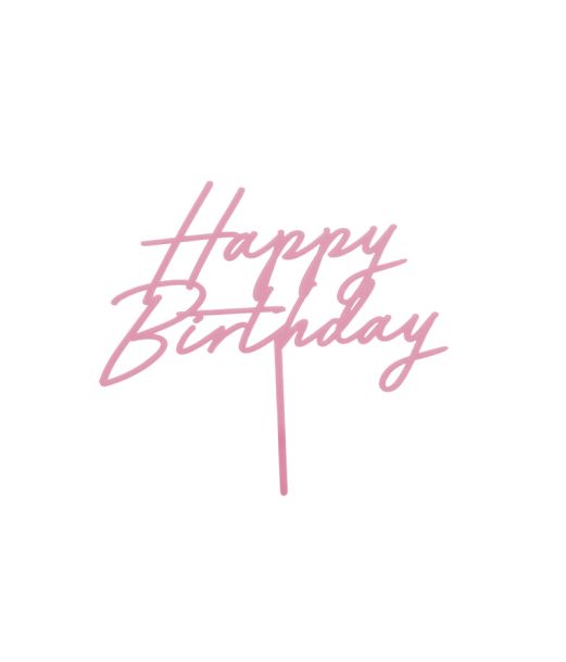 Lys rosa kagepynt Happy Birthday