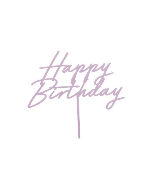 Lys lilla kagepynt Happy Birthday