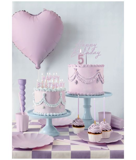 Lys lilla kagepynt Happy Birthday