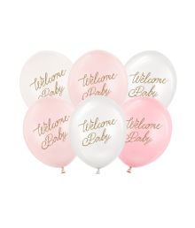 Welcome baby ballonbuket, pink mix