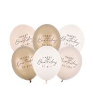 Happy Birthbay balloner beige mix, 6 stk