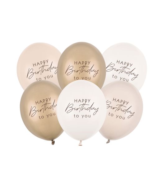 Happy Birthbay balloner beige mix, 6 stk