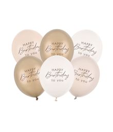 Happy Birthbay balloner beige mix, 6 stk