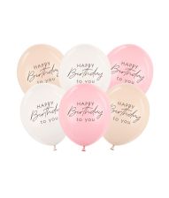 Happy Birthbay balloner pink mix, 6 stk