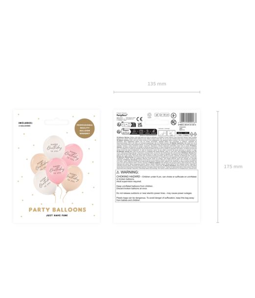 Happy Birthbay balloner pink mix, 6 stk