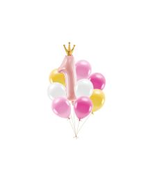 Ballonsæt 1 års fødselsdag, lyserød