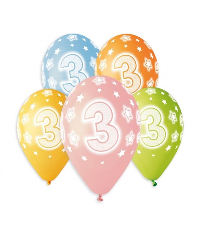 Tal balloner 3 år, 5 stk