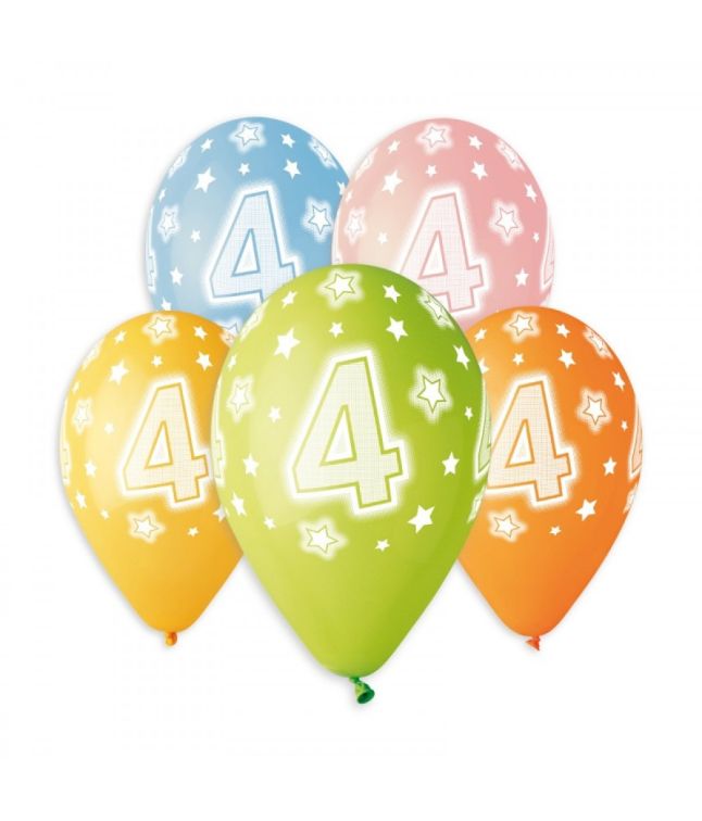 Tal balloner 4 år, 5 stk