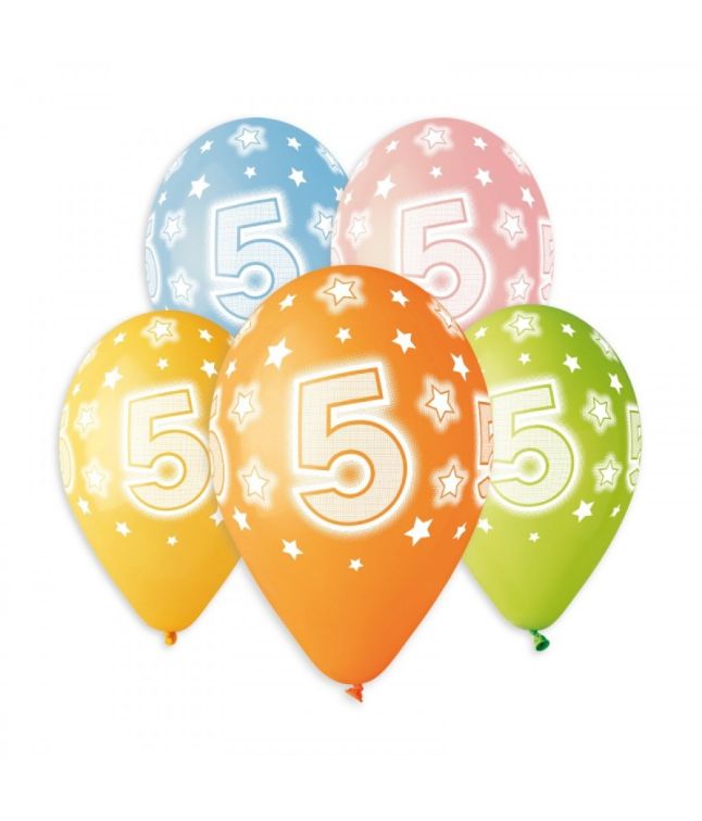 Tal balloner 5 år, 5 stk