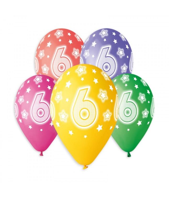 Tal balloner 6 år, 5 stk