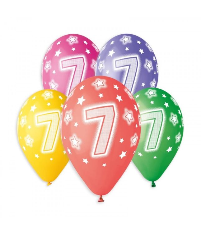 Tal balloner 7 år, 5 stk