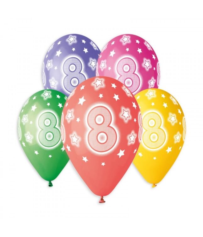 Tal balloner 8 år, 5 stk