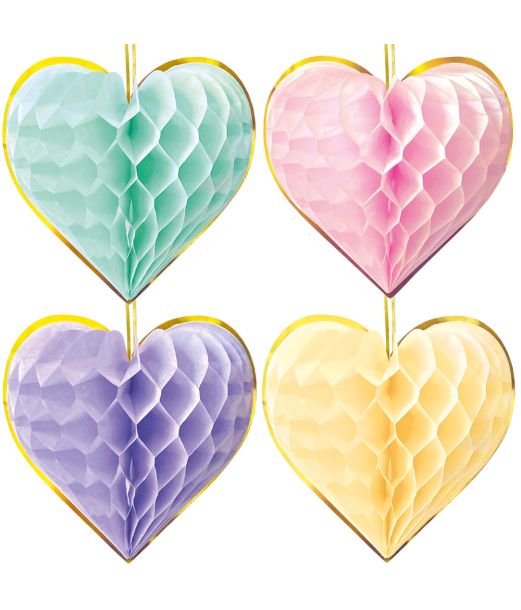 Pastel hjerte papirvæv, 4 stk