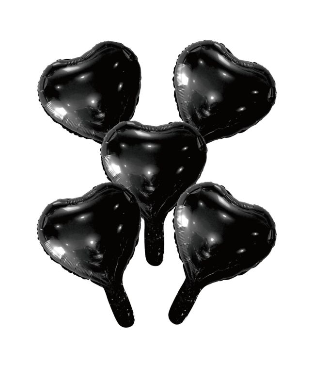 Sort folieballon hjerter, 5 stk