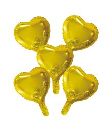 Guld folieballon hjerter, 5 stk
