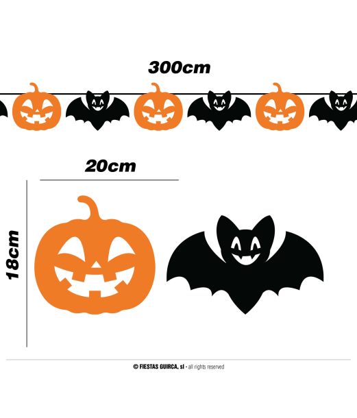 Græskar og flagermus guirlande, 300 cm