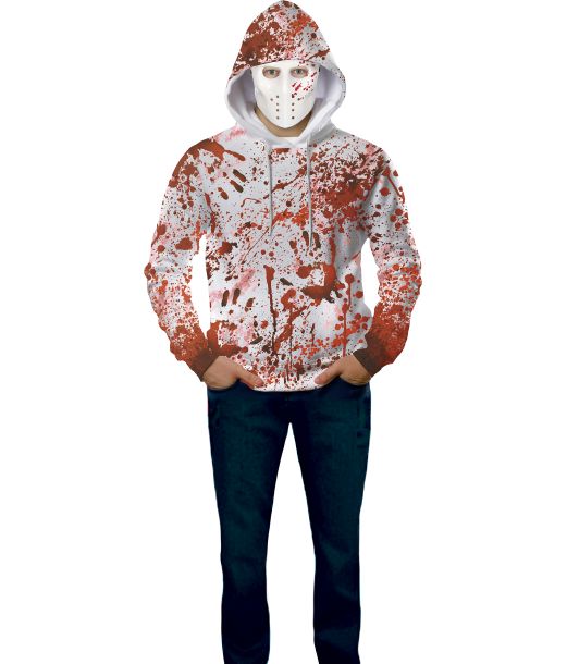 Blodig hættetrøje med maske