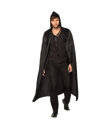 Sort velour kappe med hætte, 165 cm