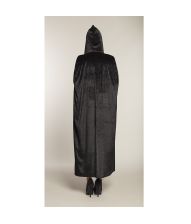 Sort velour kappe med hætte, 165 cm