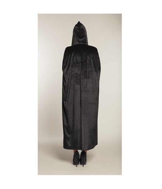 Sort velour kappe med hætte, 165 cm