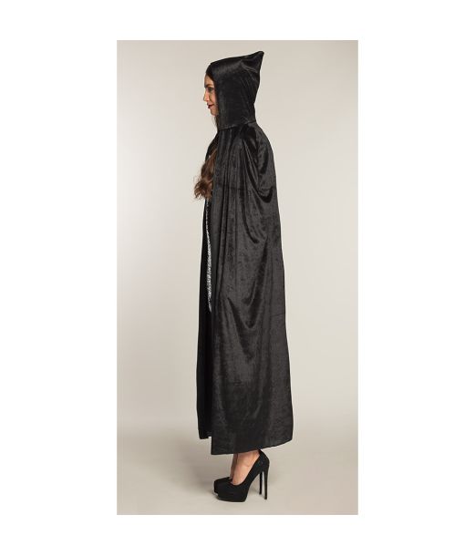 Sort velour kappe med hætte, 165 cm