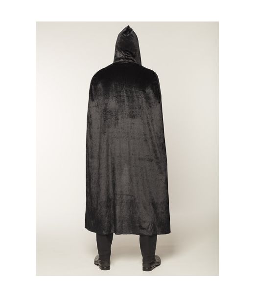 Sort velour kappe med hætte, 165 cm