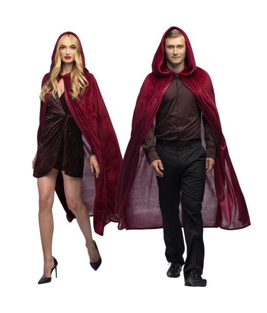 Vinrød velour kappe, 170 cm