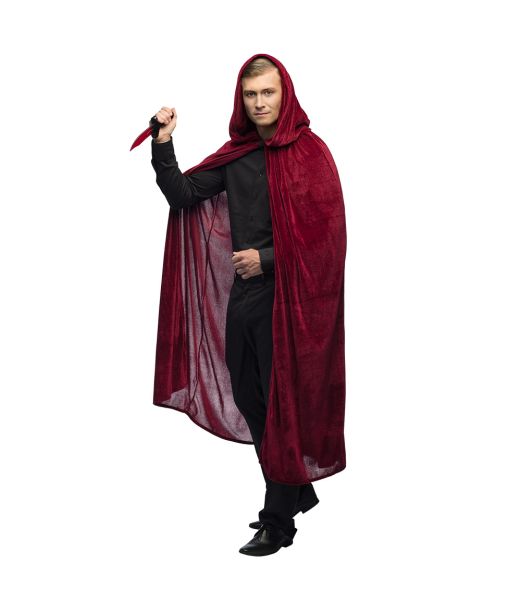 Vinrød velour kappe, 170 cm
