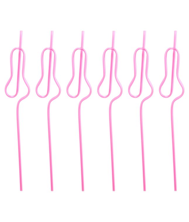 Pink penis sugerør, 6 stk