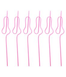 Pink penis sugerør, 6 stk