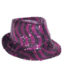 Fedorahat med pink og sorte pailletter