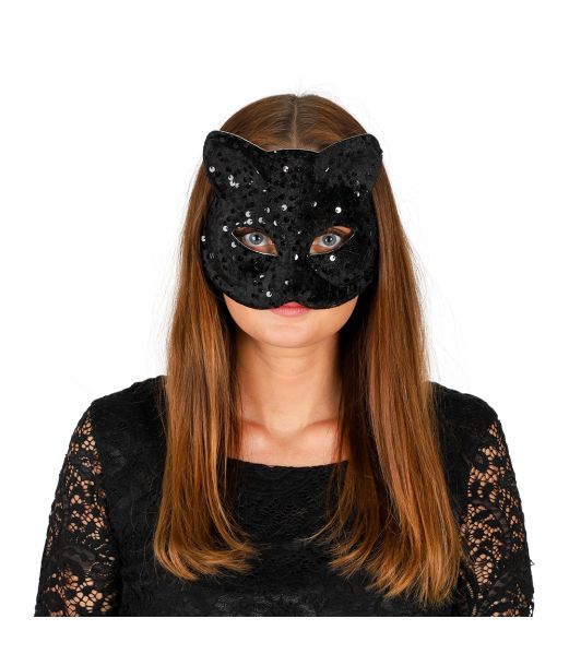 Sort kat pailletmaske