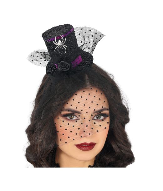 Mini hat med slør og edderkop
