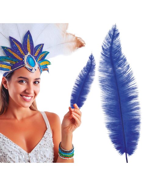 Blå strudsefjer 40 cm, 12 stk