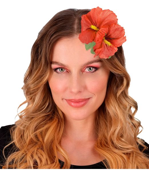 Rød hawaiiblomst med hårklips