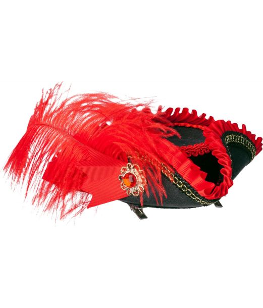 Mini pirat hat med rød fjer 