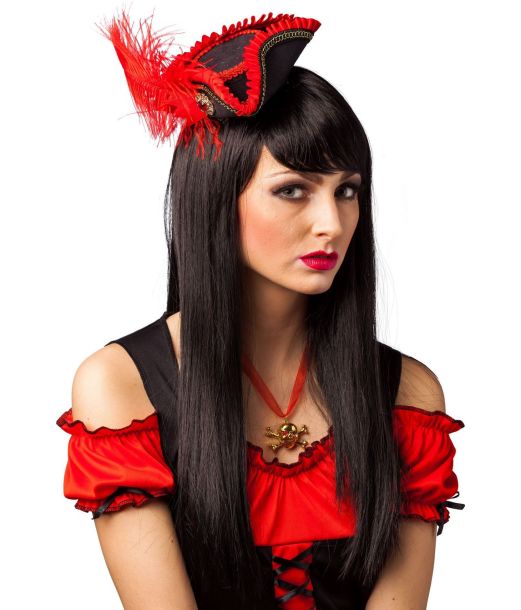 Mini pirat hat med rød fjer 