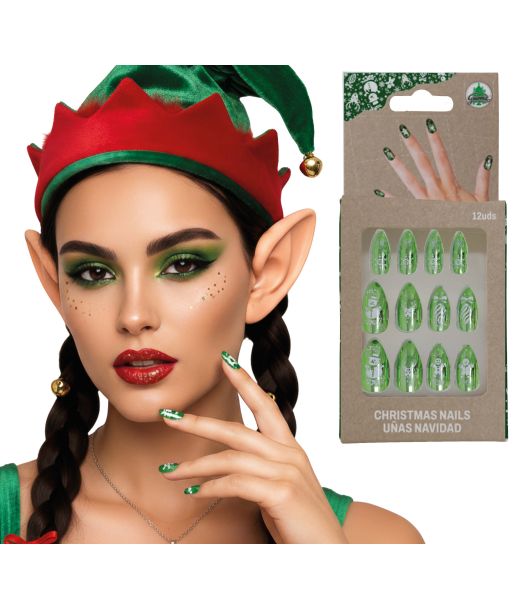 Grønne jule negle, 12 stk