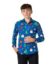 Blå juleskjorte til teens 10 - 16 år