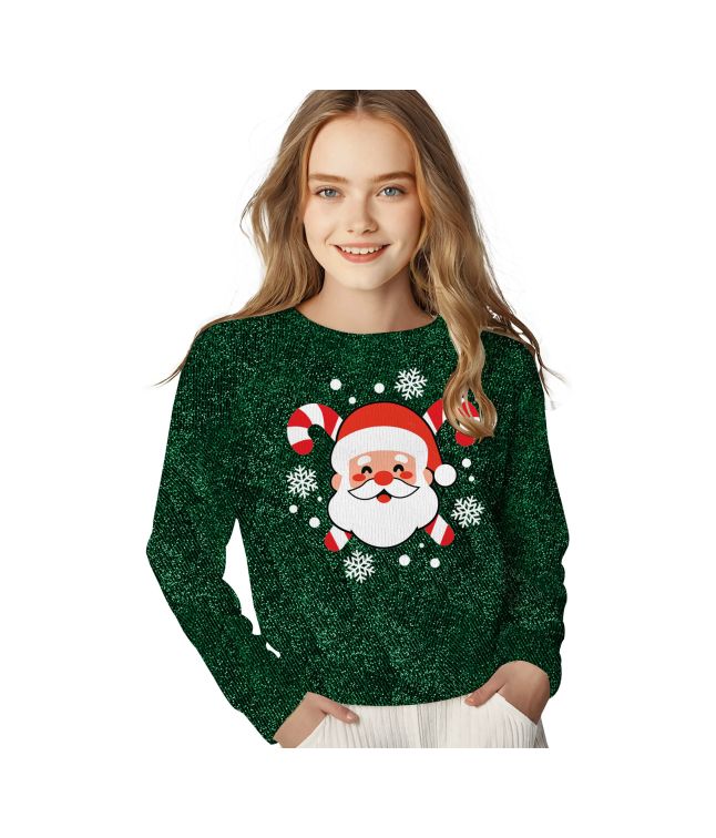 Grøn julebluse med julemanden til børn.